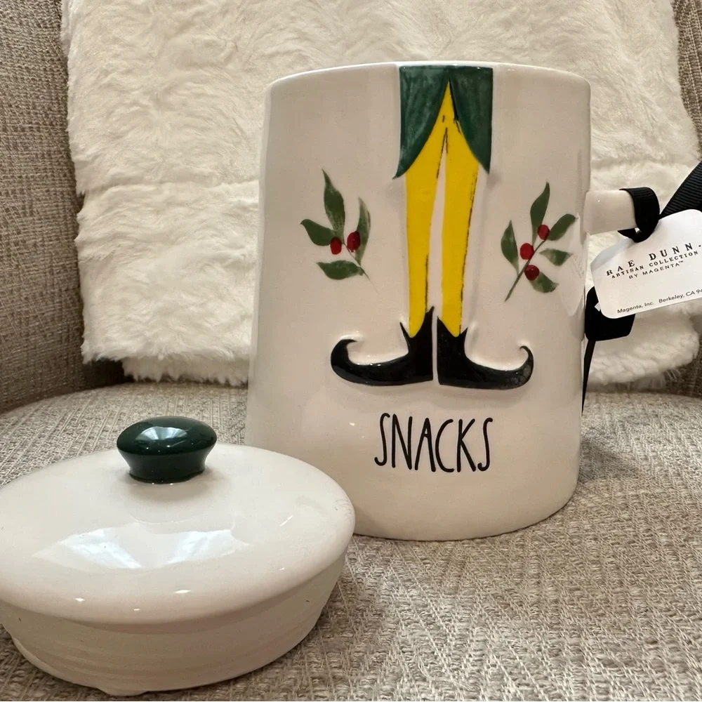 Rae Dunn x Elf Movie Themed Christmas Holiday White Snacks Canister with Lid